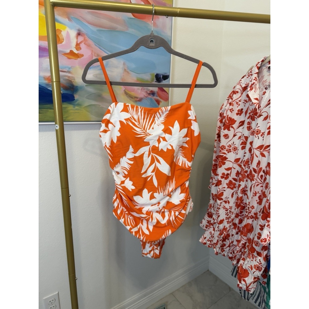 Cupshe Women's One Piece Orange Tropical Swim Suit Size Large NWT